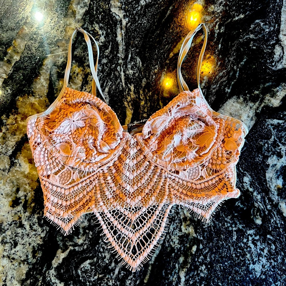 Elegant Lace Bralette and panties in Peach by For Love & Lemons